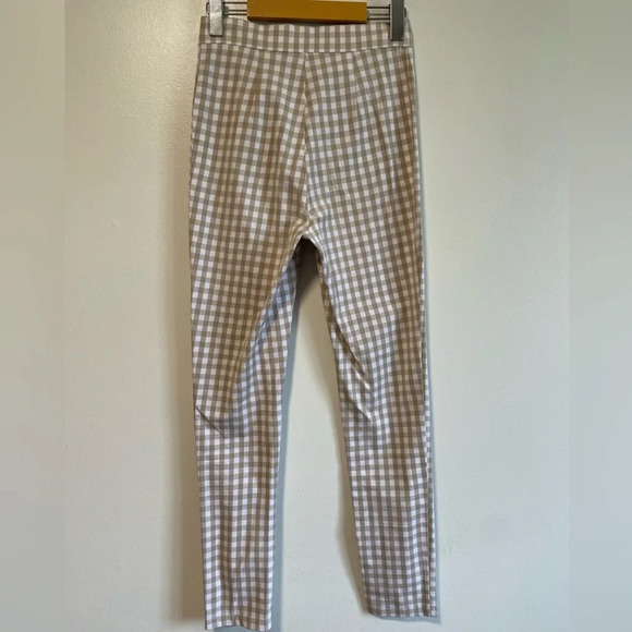 Urban Outfitters Tan & White Gingham Skinny Leg Pants / Trousers - Size 0 - Picture 2 of 7